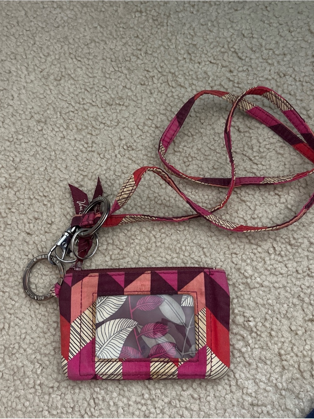 Vera Bradley Pink Red Geometric Floral Lanyard ID Case
